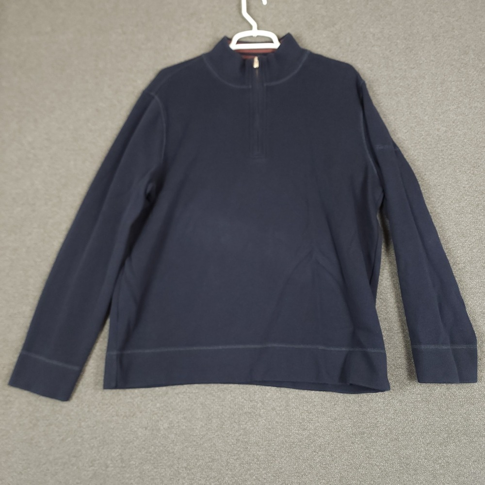 Façonnable‎ Men's Navy Blue 1/4 Zip Cotton Pullover Sweater Size L